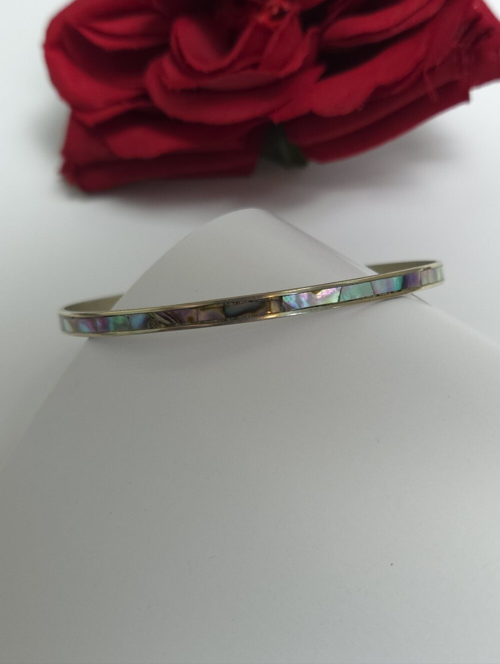 Sterling Silver Alpaca Mexico Albalone Shell Bangle Bracelet Amazing Vintage - Picture 6 of 16
